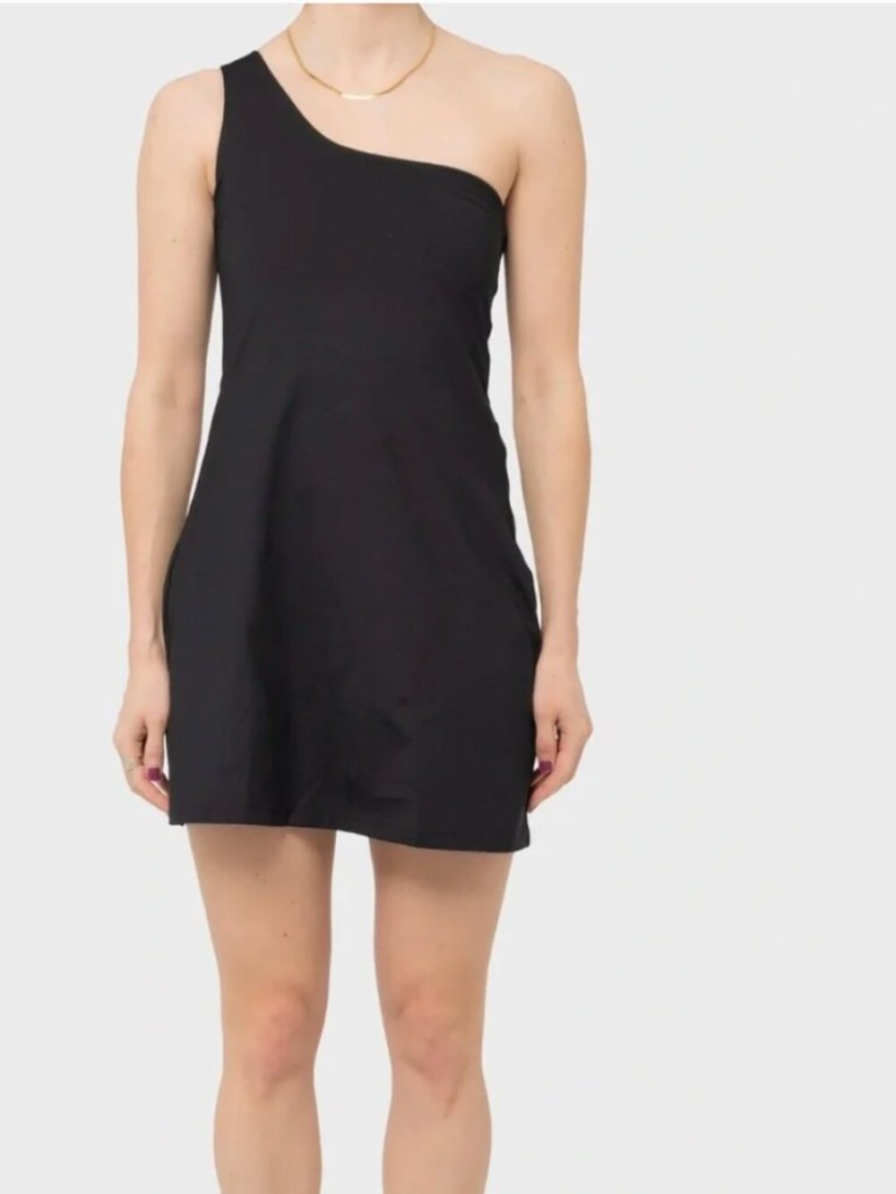NWOT Girlfriend Collective Bianca One Shoulder Dress Womens Black Size Medium